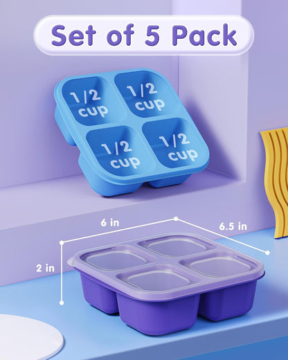 Canfanni 5 Pack Bento Snack Containers, 4 Compartment BPA-free Plastic Food Storage Containers, Divided Lunchable Container, Bento Lunch Box for Work and Travel