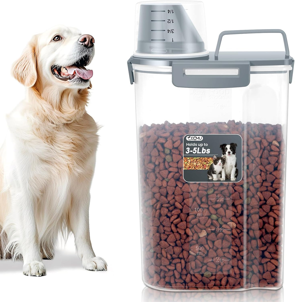 Dog Cat Food Storage Container 3-5lb, Pet Food Container Airtight with Large Spout & Cup, BPA-Free Plastic Food Dispenser for Pet Food, Bird Seed, Rice, Flour (Pink (3L-1pack))