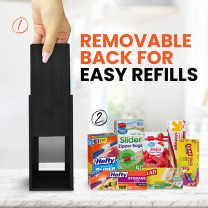 mHomeAid Bag Storage Organizer - Bamboo Food Plastic Baggie Holder, Dispenser, and Container for Kitchen Drawer - Fits Ziplock and Ziploc Gallon, Quart, Sandwich & Snack Sized Slider Bags (Bamboo)