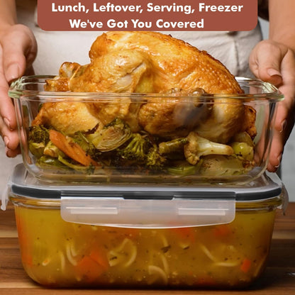 8 Cups/ 63 Oz 4 Piece (2 containers + 2 Lids) Large Glass Food Storage/ Baking Containers with Locking Lids . Ideal for Storing food, vegetables or fruits. BPA Free & Leak Proof -Microwave, Oven Safe