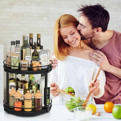 Snughome Rotating Spice Rack, 2 Tier Lazy Susan Organizer, Wood Kitchen Countertop Organizer, Brown Lazy Susan Turntable for Cabinet, 10.2" x 10.2" x 10.4"