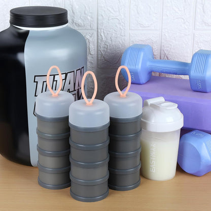 Accmor Protein Powder Container to Go with Funnels Stand, 4 Compartments Stackable Protein Powder Dispenser for Workout, Fitness, Travel