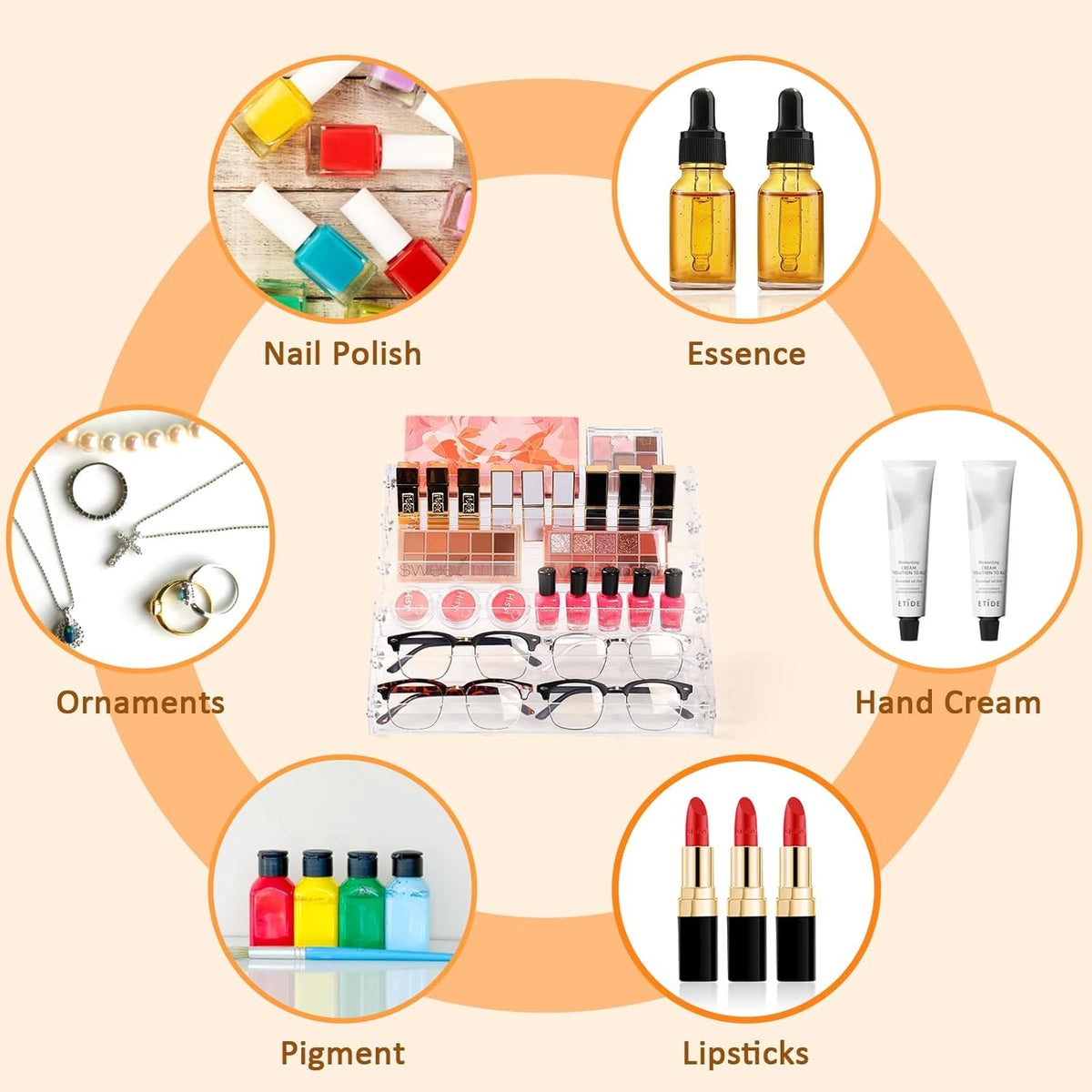 6-Tier Nail Polish Organizer Rack, Acrylic Display Stand Holder for Nail Paint, Tattoo ink, Essential Oil, Sunglasses Storage for Salon Vanity Table, Home Decor, Holds 72 Bottles