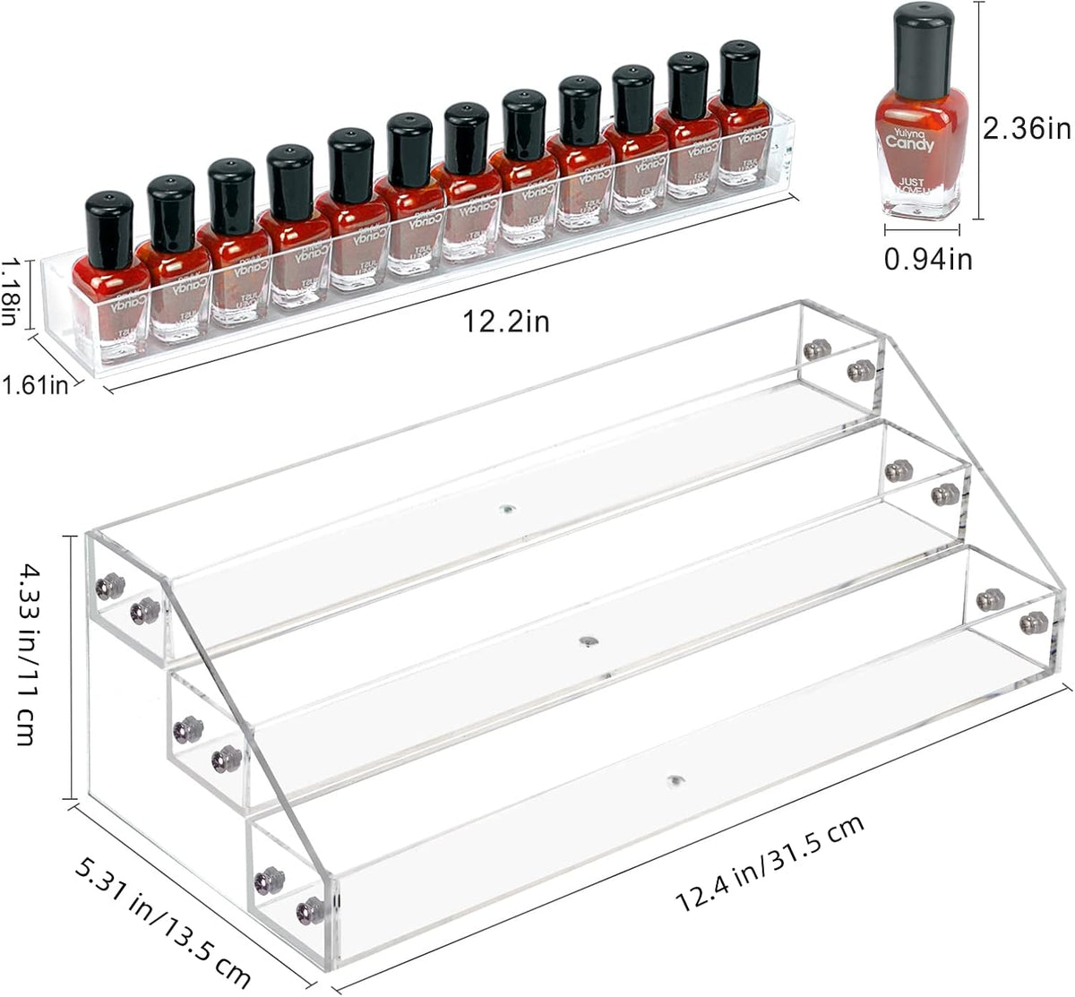 BTremary Clear Nail Polish Paint Organizer Holder Rack Shelf 6 Tier Acrylic Tattoo Ink Essential Oil Display Stand Holds Up to 48-96 Bottles for Table (Fit 1-2oz Bottles)