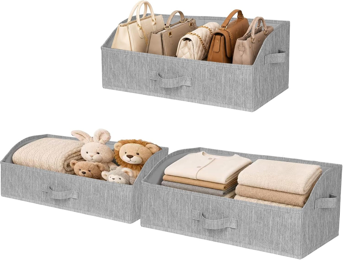 WUIKE Closet Organizers and Storage, Trapezoid Storage Bins, Fabric Closet Bins with Handles, Foldable Storage Baskets for Clothes, Purse, Blanket, Herringbone Gray, Extra Large
