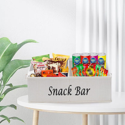 Snack Organizer for Countertop, Fabric Snack Organizer with Handles, 2 Large Compartment Snack Container Snack Basket, Snack Bar Station Decor, Kitchen Pantry Organizer and Storage, Black