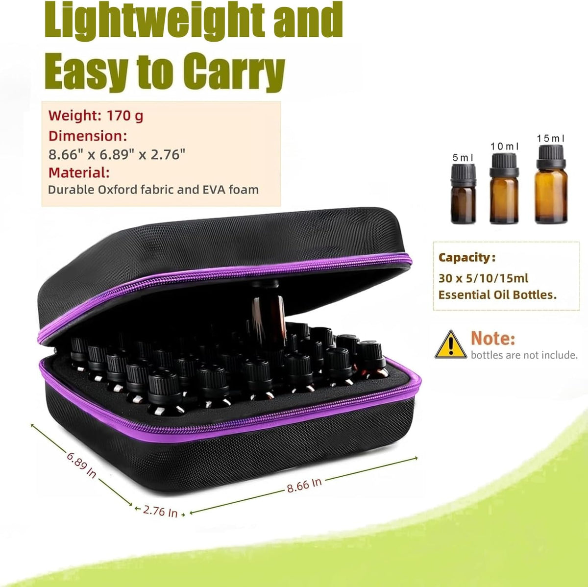 BLIRITEL EVA Essential Oils Organizer, 30 Bottles Hard Shell Essential Oil Storage Carrying Case, Essential Oils Boxes Holds 30 Bottles with 5ml,10ml,15ml (Black)