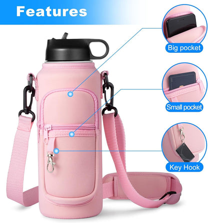 RRegeny Water Bottle Holder with Strap for Hydroflask 32oz 40oz, Carrier Sling Bag with Phone Pocket Water Bottle Sleeve for Men Women Hiking Camping Travelling