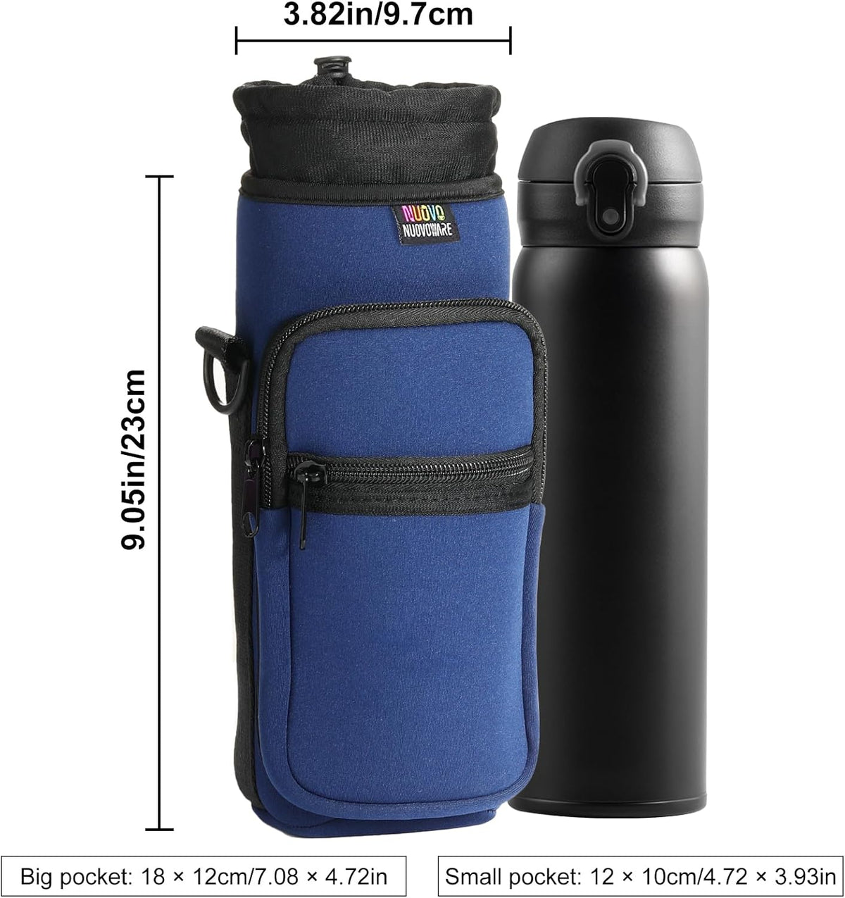 Nuovoware Water Bottle Carrier Bag,25oz/40oz/64oz Bottle Pouch Holder,Adjustable Shoulder Hand Strap 2 Pocket Sling Neoprene Sleeve Sports Accessories for Hiking Travelling Camping