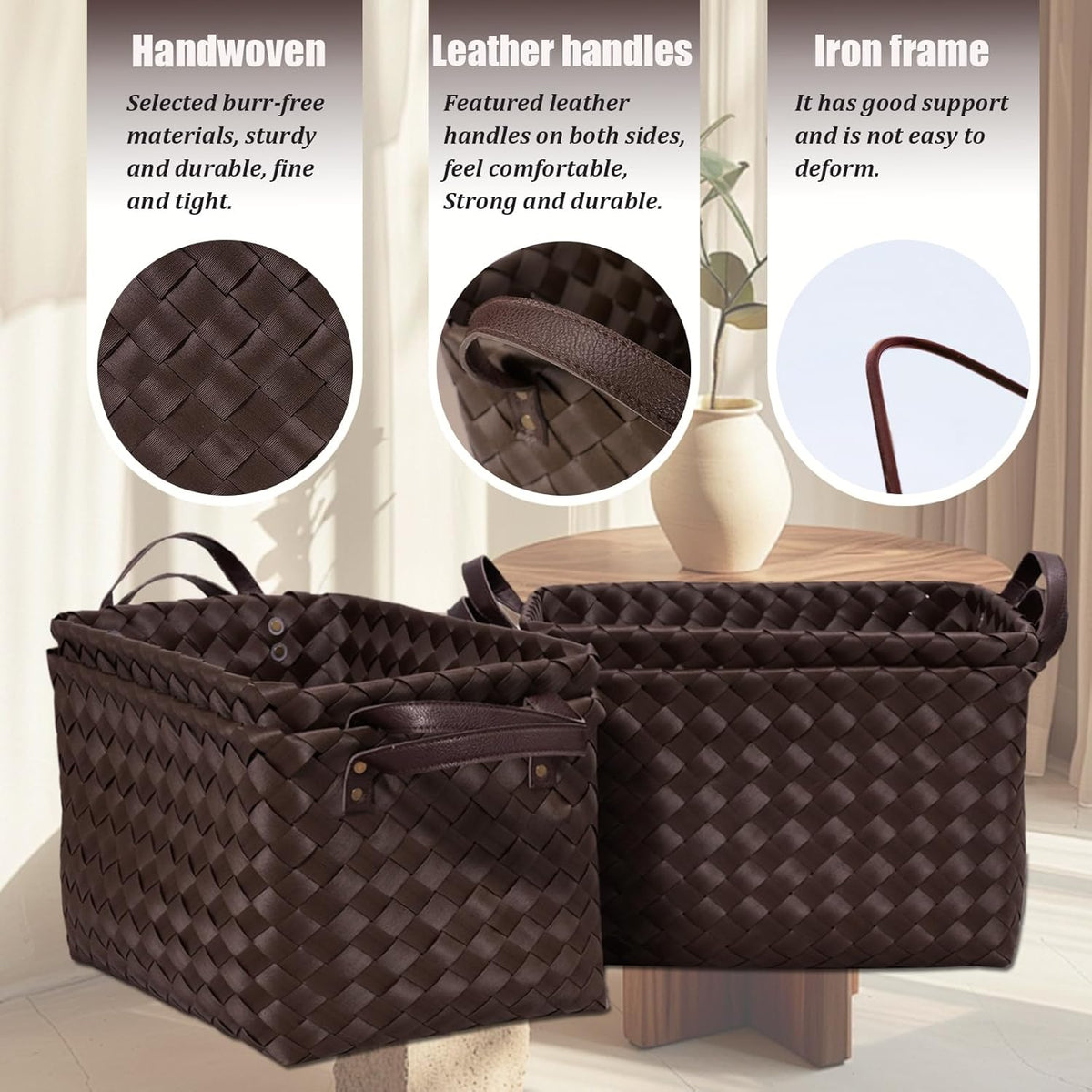 BROWNLILY Handwoven Clothes Basket Laundry Hampers Large Wicker Storage Baskets for Shelves Blankets Closet Storage Bins Car Bedroom Bathroom Organizers and Storage Bath (Pack of 4, Brown)