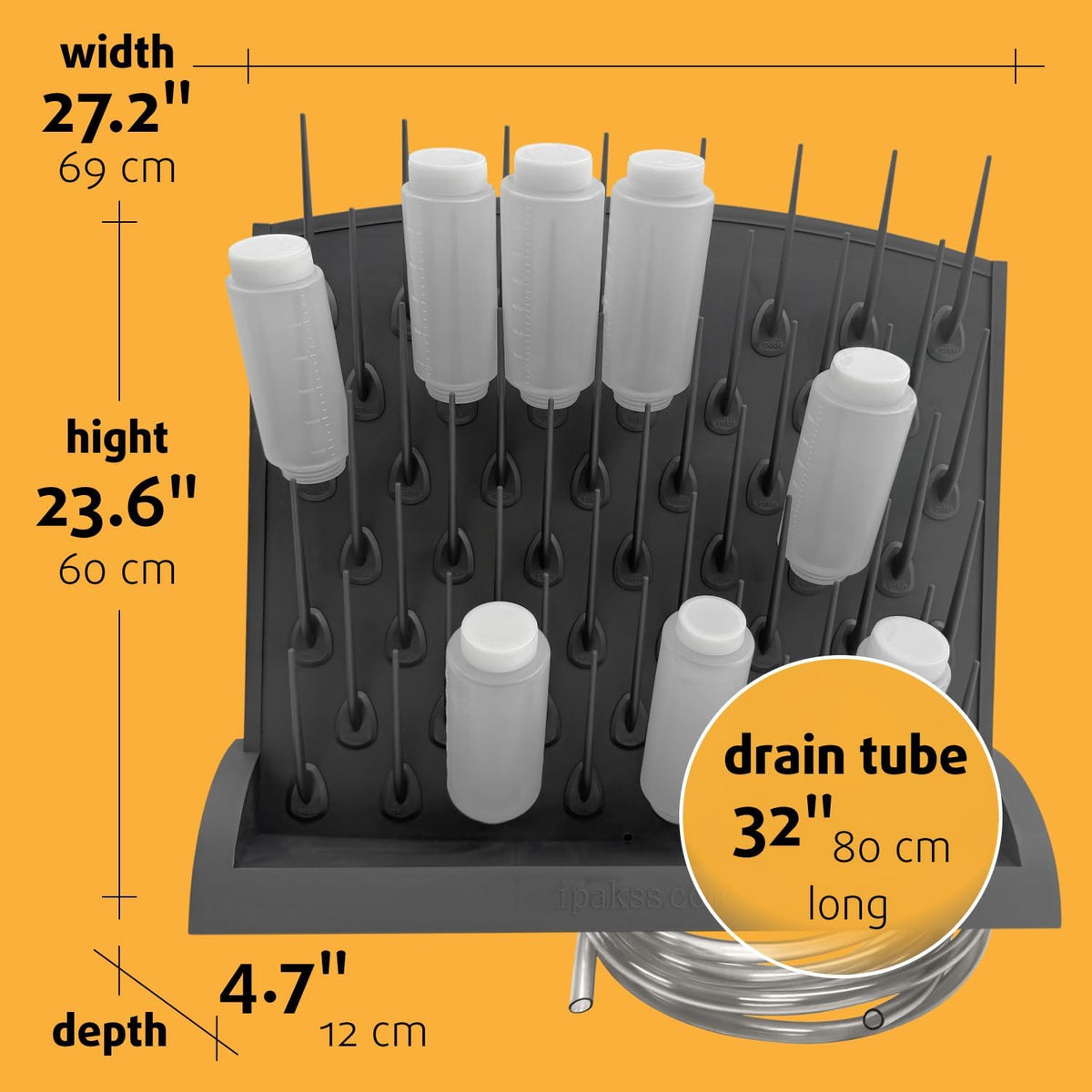 Bottle Drying Rack Kitchen Organizer, Wall Mounted Commercial Dryer for Squeeze Sauce Bottles Glassware, Lab Drying Racks, Test Tube Holder, Sink Drain Rack (32 Pegs)