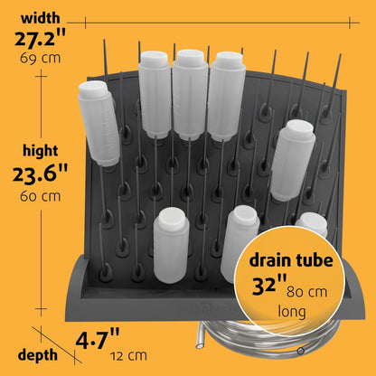 Bottle Drying Rack Kitchen Organizer, Wall Mounted Commercial Dryer for Squeeze Sauce Bottles Glassware, Lab Drying Racks, Test Tube Holder, Sink Drain Rack (32 Pegs)