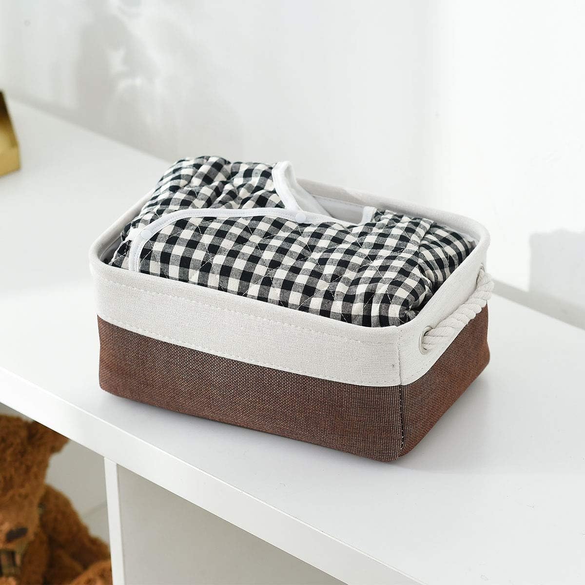 Fabric Storage Bins 12x8x5 inch [6-Pack] with Rope Handles - Decorative Baskets for Organizing