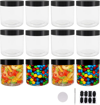 zmybcpack 16 oz Plastic Jars with Lids, Extra Labels, 1 Pen, Clear PET Seal Jar for Food Storage,Wide Opening Storage jar For Dry Food, Peanut, Powder, Kitchen & Craft Storage