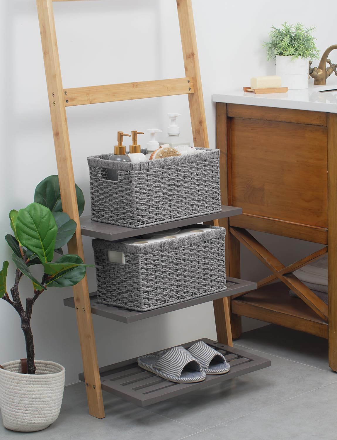StorageWorks Wicker Basket, Baskets for Organizing, Storage Basket with Built-in Handles, Water Hyacinth Shelves (Medium 2-Pack, Natural Hyacinth)