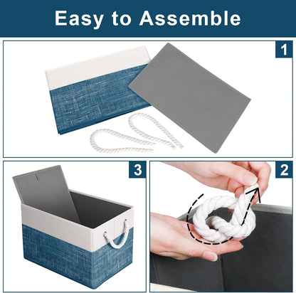 Fab totes Storage Bins, Foldable Storage Baskets for Organizing Toys, Books, Shelves, Closet, Large Storage Box with Rope Handles, Sturdy Organizer Bins, White & Grey