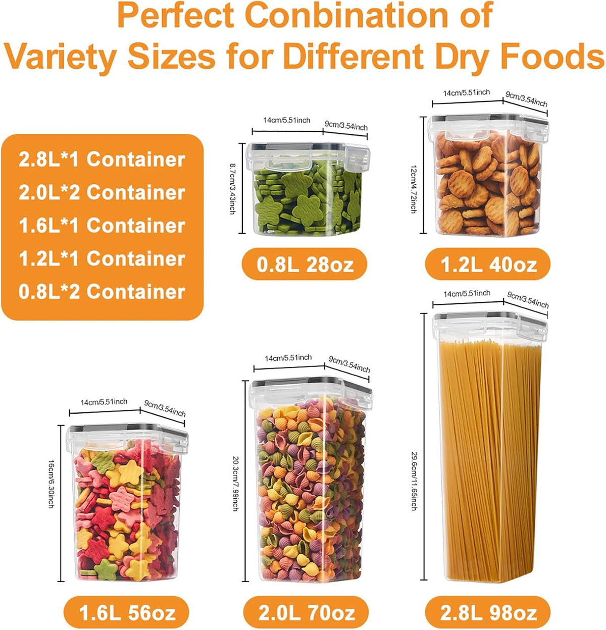 Airtight Food Storage Containers with Lids, BPA Free Clear Plastic Kitchen and Pantry Organization and Storage Set for Flour, Sugar, Cereal, Pasta, Includes 7 Labels and Marker