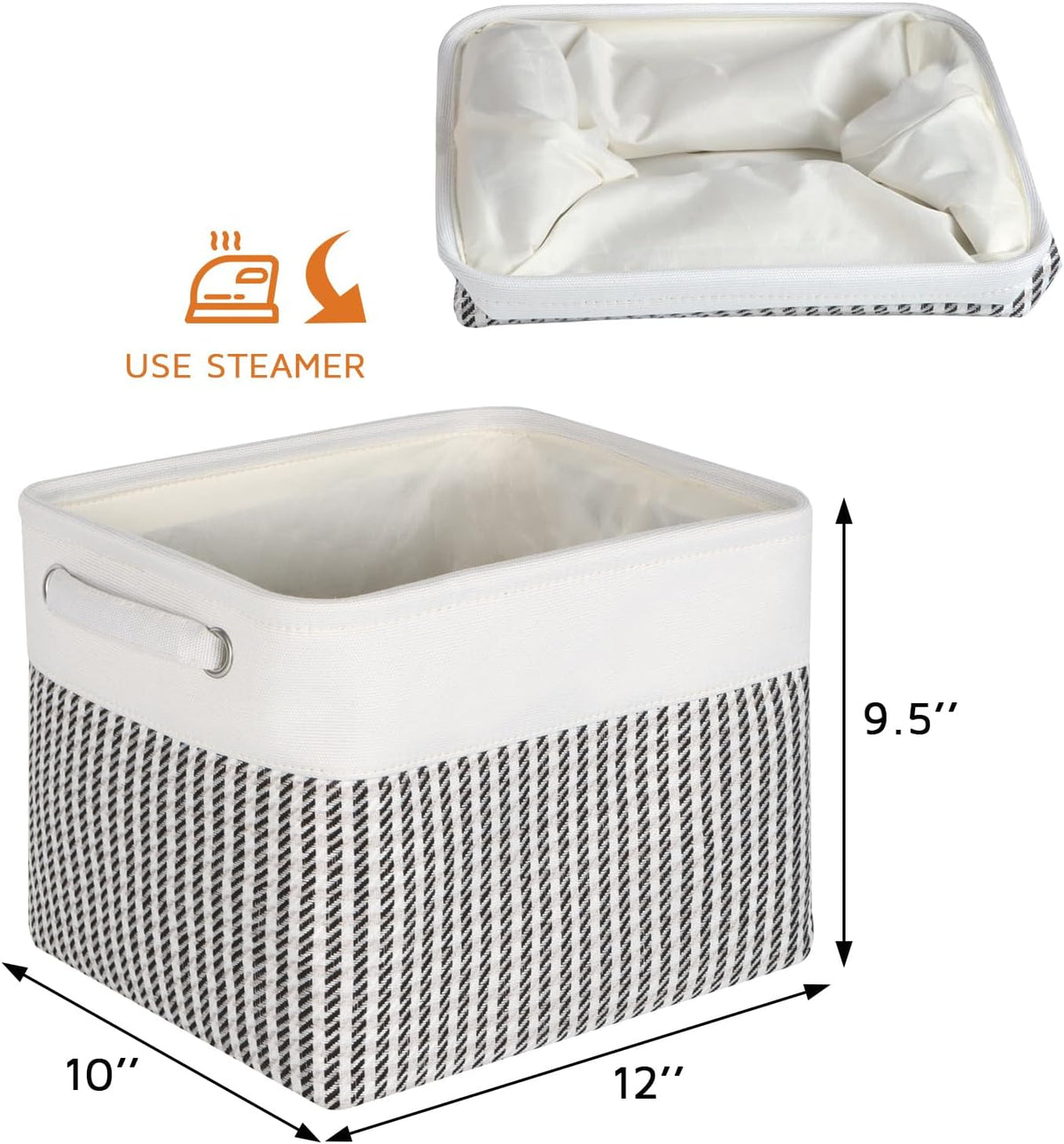 Foldable Storage Bin Collapsible Basket 12" x 10" x 9.5" Cube Storage Organizer Bins with Dual Carry Handles for Home Closet Shelves Drawers Organizer, Set of 3, Grey