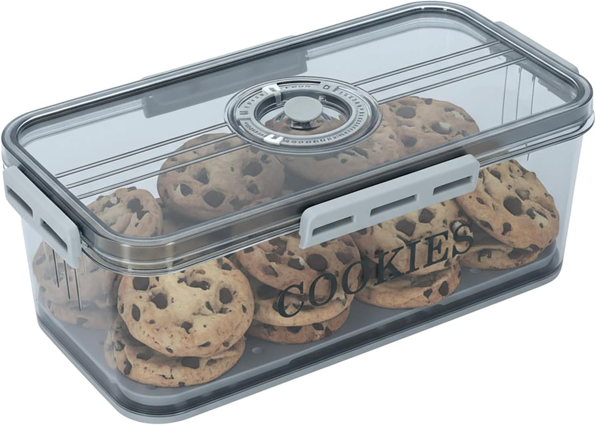 Cookie Jar with Airtight Lid,Bread Box for Kitchen Countertop,Time Recording Bread Storage Container, BPA-Free Plastic Containers for Cookies, Homemade Bread, Toast, Bagel, Donut