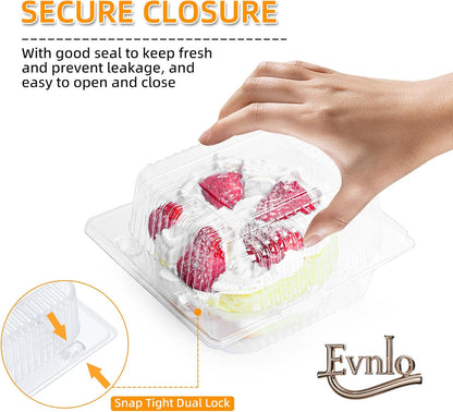 Evnlo 100 Count Clear Plastic Containers with Lids for Food, Thickened Disposable Sandwich Containers Clamshell Boxes for Cake Slice, Dessert, Hamburger, Salad, Pastry, Fruits, Takeout Tray