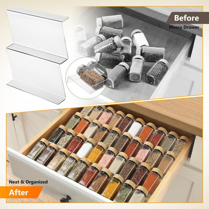 Cabilock 4 Pack Expandable Spice Drawer Organizer, Clear Acrylic 4-Tier Seasoning Rack Tray for Kitchen Drawers, Cabinets, Countertop, Pantry, Nail Polish and Small Bottles