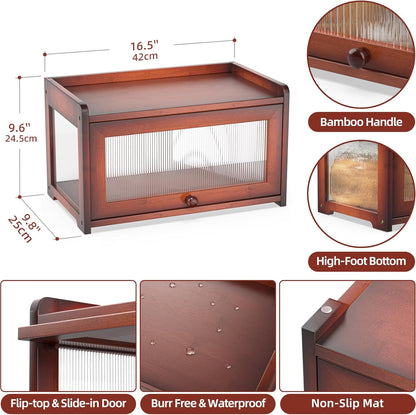 BAMBANG Bamboo Bread Box for Kitchen Countertop, Extra Large Farmhouse Bread Box with 4-Side Clear Panels, Wooden Bread Storage Container for Homemade Bread, Natural
