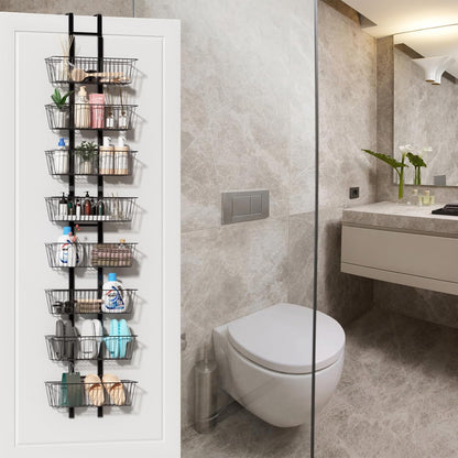 10 Tier Over the Door Pantry Organizer, Over the Door Spice Rack with Adjustable Baskets, Metal Hanging Door Pantry Organizers and Storage for Kitchen Bathroom Bedroom, White