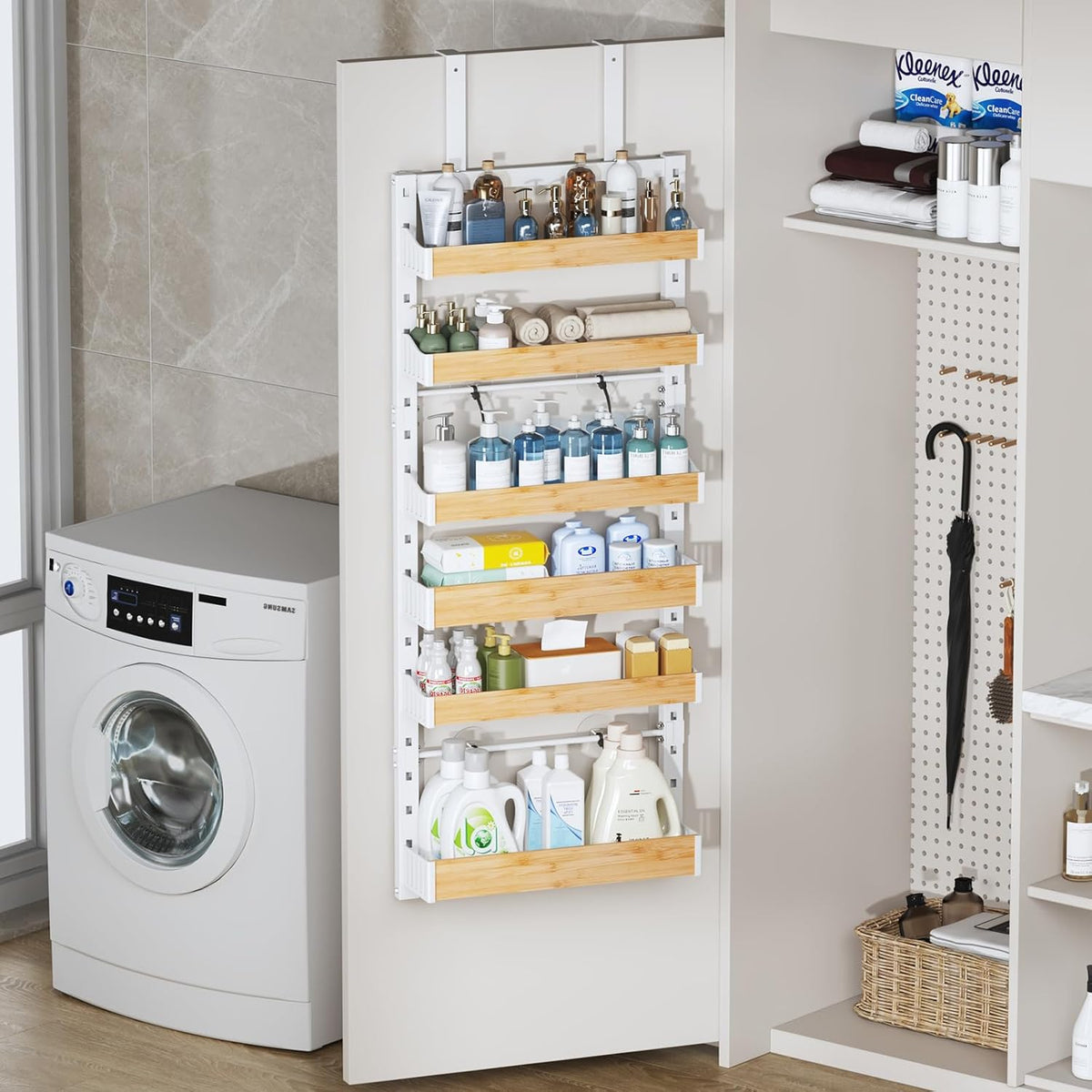 8-Tier Over The Door Pantry Organizer, Heavy-Duty Metal Wall Mount or Hanging Spice Rack, behind the door storage Shelves with Adjustable Basket, Back of Door Organizer for Kitchen Cabinet and Closet