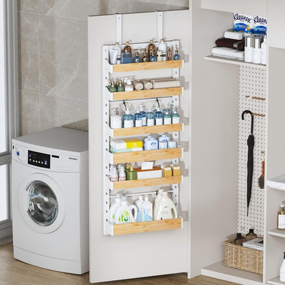 8-Tier Over The Door Pantry Organizer, Heavy-Duty Metal Wall Mount or Hanging Spice Rack, behind the door storage Shelves with Adjustable Basket, Back of Door Organizer for Kitchen Cabinet and Closet