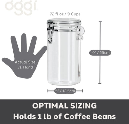 OGGI Clear Canister Airtight 28oz - Clamp Lid & Spoon - Airtight Food Storage Containers, Ideal for Kitchen & Pantry Storage of Bulk, Dry Food Including Flour, Sugar, Coffee, Rice, Tea, Spices & Herbs
