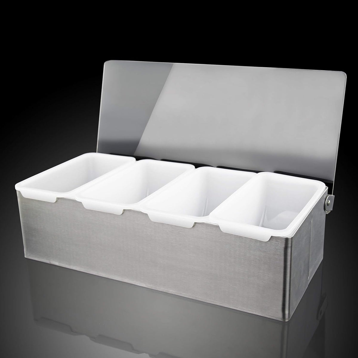 New Star Foodservice 48032 Stainless Steel Condiment Dispenser with 5 Compartments (No Ice Tray)