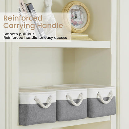 Large Storage Baskets- 15.7x11.8x8.26 inch Storage Bins for Shelves and Closet Organizing, Foldable Fabric Bin for Home Organization Clothes and Laundry (3-Pack, White&Khaki)