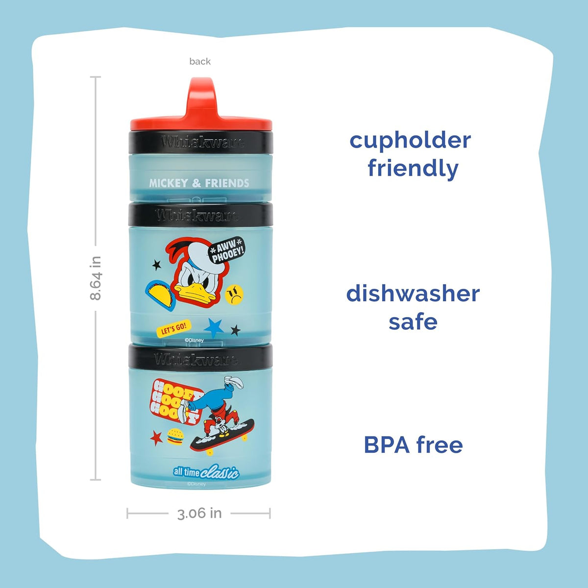 Whiskware Bluey Stackable Snack Containers for Babies, Toddlers, and Kids, 3 Stackable Snack Cups for School and Travel, Cupholder Friendly, Bluey and Bingo! Let’s Do This!