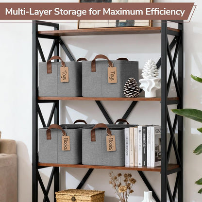 CHICVITA 4 Pack Large Storage Baskets for Shelves, Collapsible Closet Organizer Bins with Metal Frame, Fabric Storage Bins for Clothes Towels Organization, 16.8" x 11" x 9.8", Beige
