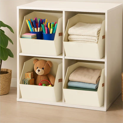 Homsorout Fabric Closet Storage Cubes - Square Storage Bins with Dual Handles for Clothes, Towels, Toys, Cube Storage Organizers for Bedroom, Nursery, Shelves, Closet, Small Spaces, Beige