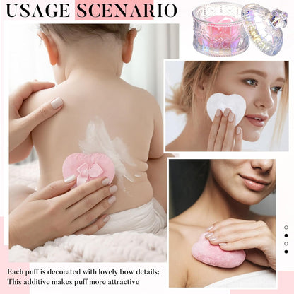 Tioncy 3 Pcs Large Body Powder Puff and Container Valentine's Day gift Powder Container with Puff Crystal Case Soft Washable Reusable Velour Face Body Glitter Wet Dry Makeup (Classic,Clear)