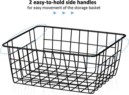 Metal Wire Baskets, Dveda 6 Pack 11.02" x 8.7" x 4.7" Durable Metal Storage Basket, Black Wire Basket with Handles for Cabinets, Pantry Storage, Bathroom, Shelf Organizing