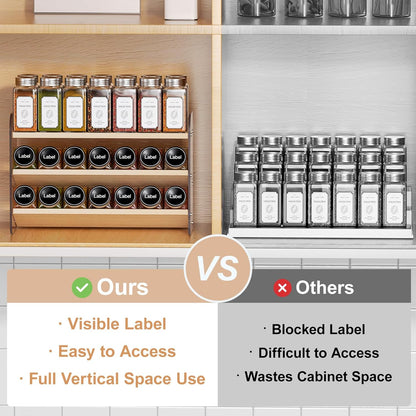 MUDEELA 4 Tier Spice Rack Organizer for Cabinet,Wooden Vertical Spice Shelf, Seasoning Organizer for Countertop, Kitchen, Pantry, Freestanding, 13.4" W × 11.2" H (No Jars Included), White