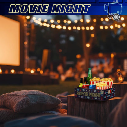 Movie Night Supplies Snack Trays with Handles Reusable Wooden Movie Gift Basket for Theater Popcorn Bucket Bowl Box Container Family Room Decor(Classic Style)