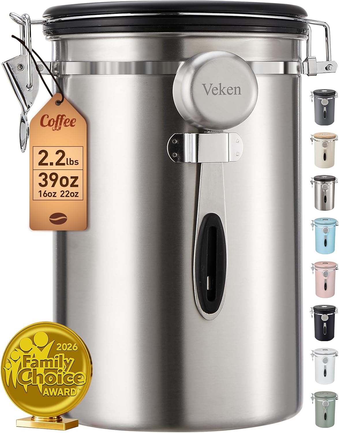 Veken Coffee Canister, 39OZ Large, Mothers Day Gifts For Women, Airtight Stainless Steel Food Storage Container for 2.2lbs Coffee Beans, Ground, Sugar, Tea, Flour, Cereal,Kitchen Bar Accessories,Cream