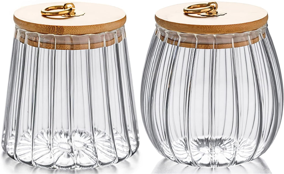 FANTESTICRYAN Glass Coffee Nuts Canister Airtight Storage Jar Petal Decorative Container with Bamboo Lid Metal Handle Easy to Grasp 700ml, 23 FL OZ