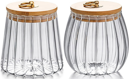 FANTESTICRYAN Glass Coffee Nuts Canister Airtight Storage Jar Petal Decorative Container with Bamboo Lid Metal Handle Easy to Grasp 700ml, 23 FL OZ