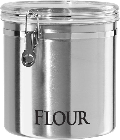 Oggi Stainless Steel Kitchen Canister 152 fl oz - Airtight Clamp Lid, Clear See-Thru Top - Ideal for Kitchen Storage, Food Storage, Pantry Storage. Jumbo Size 8" x 8".