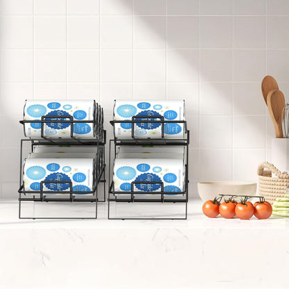 MOOACE 4 Pack Can Dispenser Rack, Can Organizer for Pantry Kitchen Cabinet, Canned Food Storage Holder for Refrigerator Countertop, Black