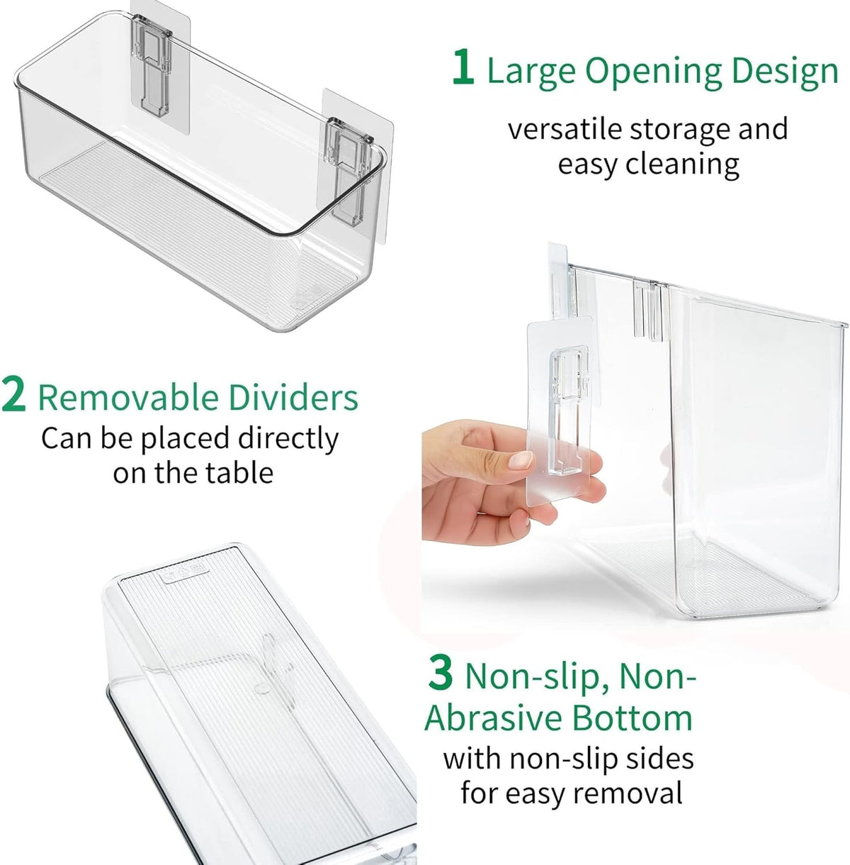 vacane Plastic Adhesive Mount Over Cabinet Door Organizer, Wall Organization Container Makeup Organizer Hanging Basket Bins for Kitchen, Pantry, Craft Room, Office, Space Saving Holder