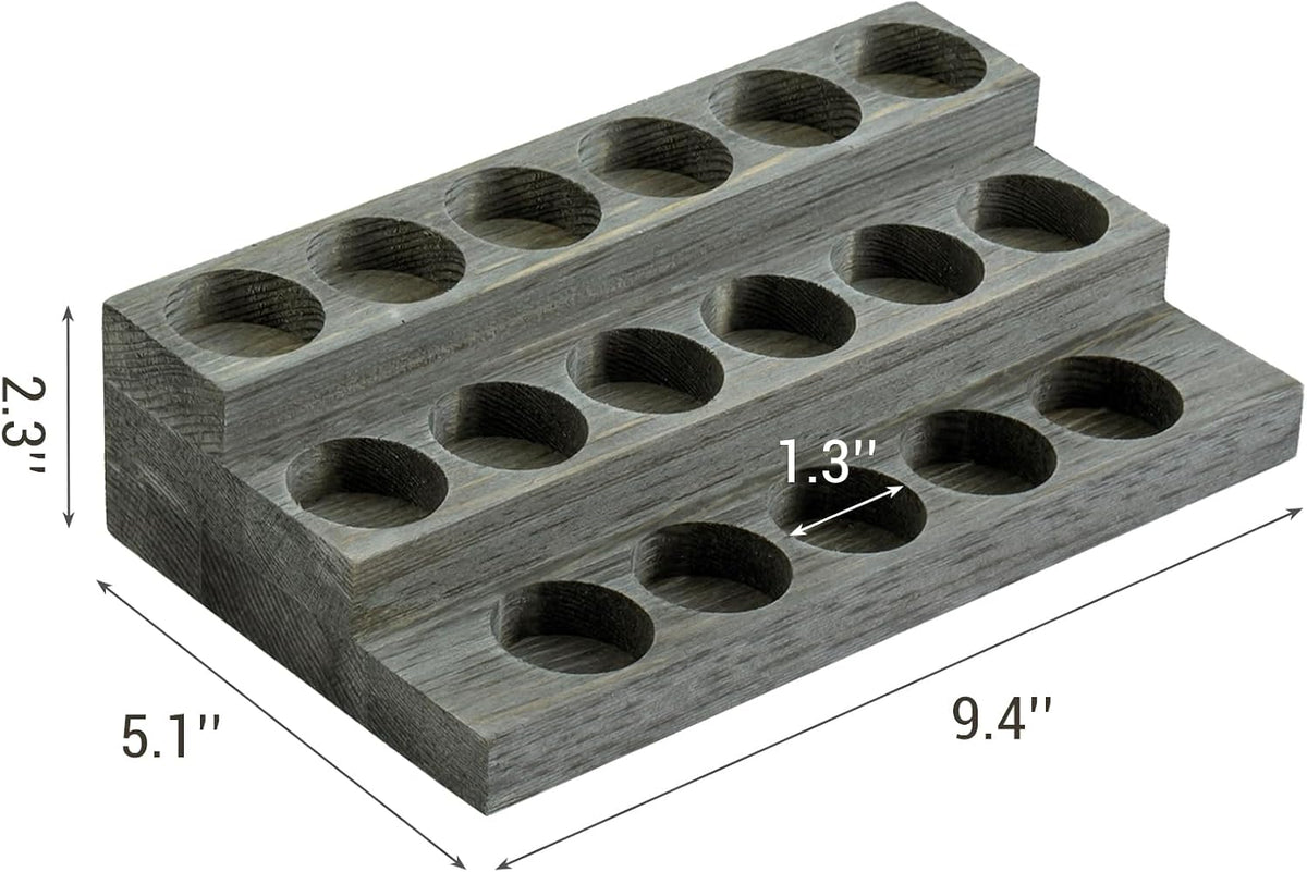 MyGift Vintage Gray Wood 3-Tier Essential Oil Display Stands, Countertop Organizer Rack for 17 Bottles Each