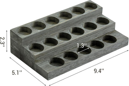MyGift Vintage Gray Wood 3-Tier Essential Oil Display Stands, Countertop Organizer Rack for 17 Bottles Each