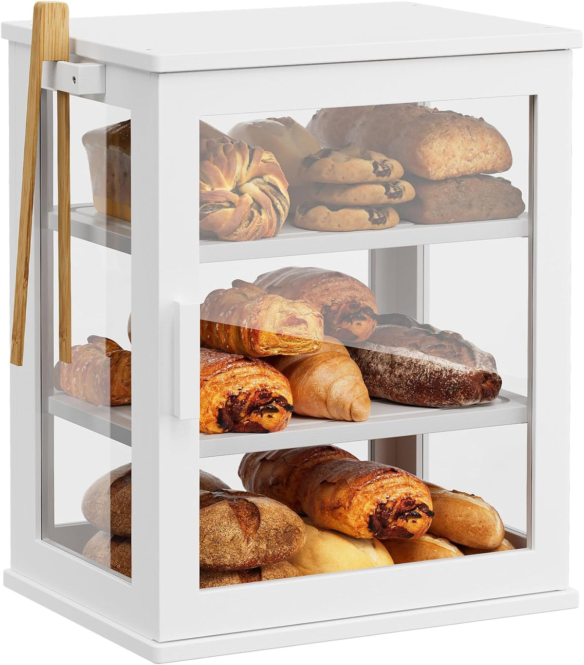 WOWLIVE Black Bread Box for Kitchen Countertop, Large 3 Layers Bread Storage Container for Homemade Bread with Window, Farmhouse Breadbox Organizer for Kitchen, Cabinet, Pantry (Black, Meduim)