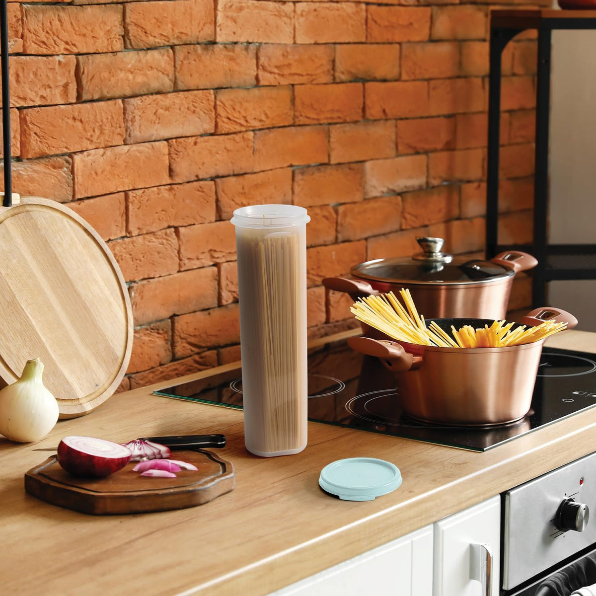 Tall Clear Spaghetti Pasta Container Storage With Lid.Multi-Purpose Kitchen Pantry Organization And Food Storage For Noodles Beans Straws - Airtight Leakproof Spaghetti Keeper BPA Free 37 oz.