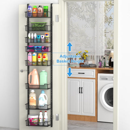 VyGrow 12.3" W Narrow Over the Door Pantry Organizer, 6-Tier Over the Door Organizer with Adjustable Basket, Pantry Door Organization for Pantry Kitchen Storage Room Spice Rack, White